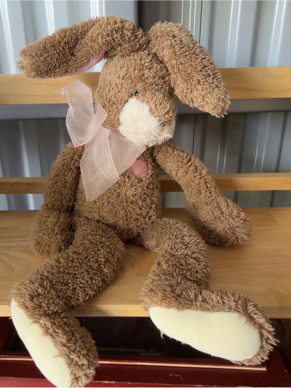 Plush Brown Bunny Stuffed Animal with Pink Bow New Without Tag